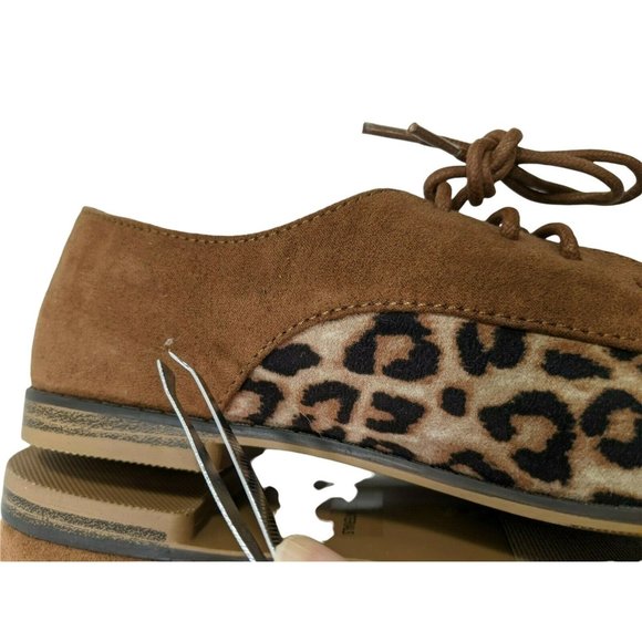 Qupid Girl's Brown Black Suede Leopard Print Lace Up Low Top Oxford Shoes Size 6 - Picture 6 of 10